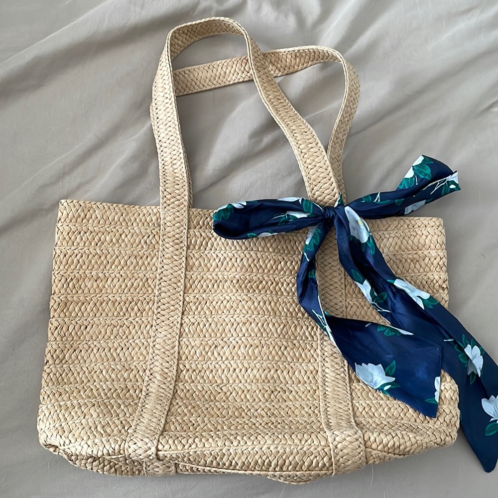 Draper James straw bag with floral scarf